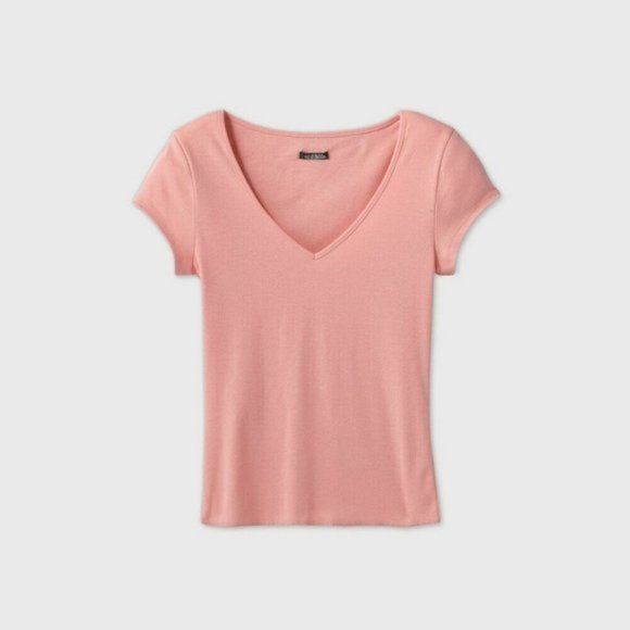 Wild Fable Girls V-Neck Top, Peach Punch, Size L - Picture 2 of 6